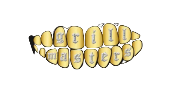 The Grill Masters logo, gold grillz teeth graphic, transparent background